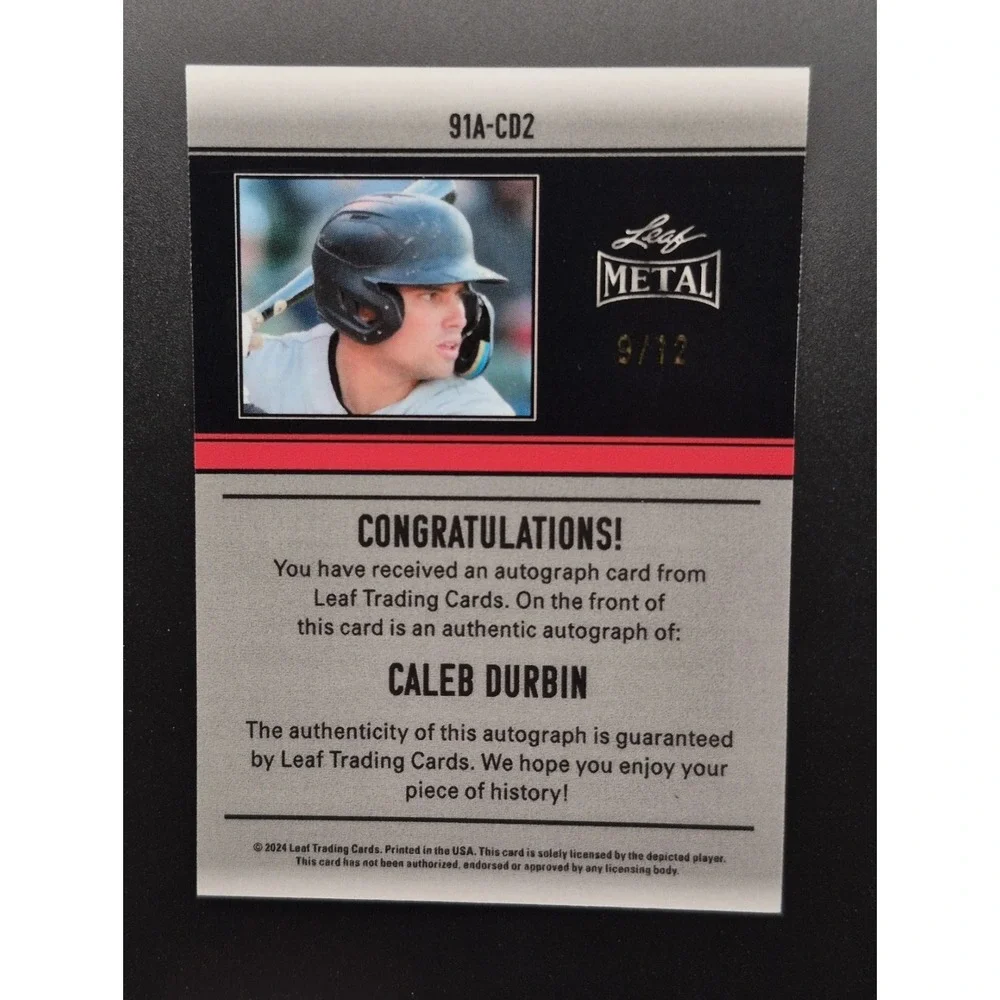 2024 Leaf Metal Baseball Prospect Auto RC #/12 Caleb Durbin 🔥📈